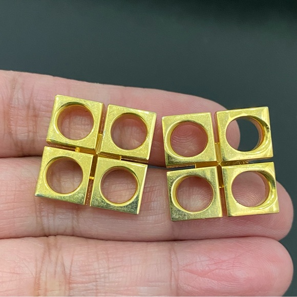 Vintage Unsigned Modernist Gold-tone Square with Holes Cufflinks - Picture 9 of 13